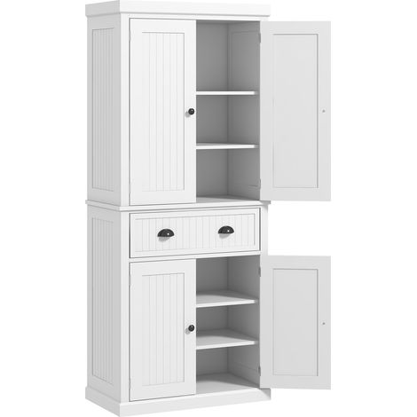 Küchenschrank mit vielseitigem Stauraum, 4 Türen, Schublade, verstellbare Einlegeböden, 76,2 x 40,2 x 183 cm, weiß (1/5)