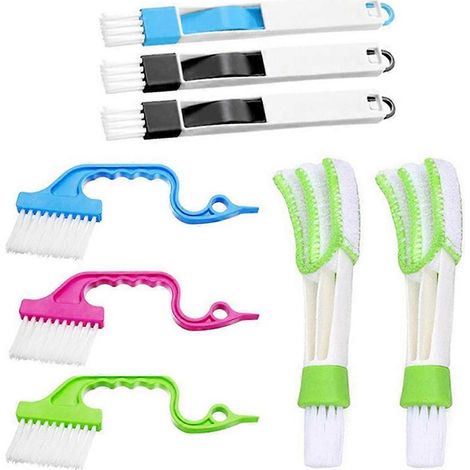 Ensemble de 8 brosses de nettoyage de vitres pour usage humide et sec, incluant le nettoyage des rainures.-18.3x5.5cm (1/3)
