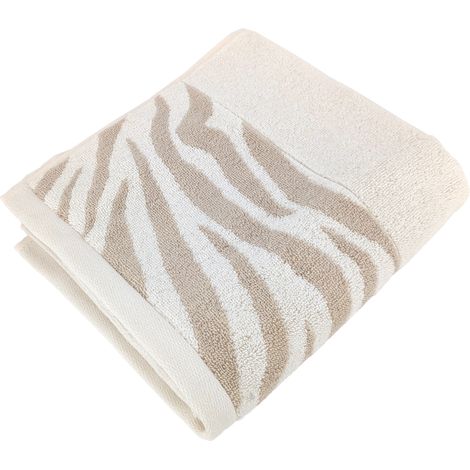 Serviette de toilette 50x100 cm ZEBRA SOFT coton uni bord zèbre beige (1/5)