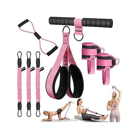 Set d'élastiques de musculation avec pédale et sangle cheville, bande de résistance en 8, pour fitness et entraînement complet à domicile (1/5)