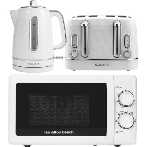 Kettle, Toaster & Microwave Set, Diamond Collection by Hamilton Beach, White, HBDIAWSSC