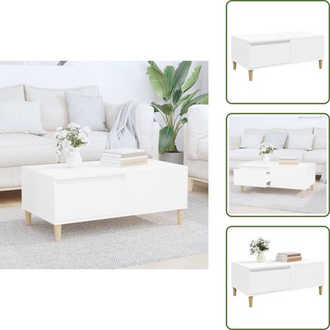 The Living Store Table basse Blanc 90x50x36,5 cm Bois d'ingénierie - Table basse blanc (1/5)