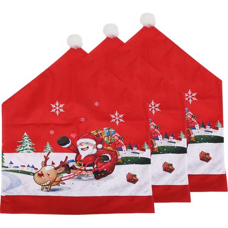 Lot de 3 housses de chaise de Noël, décoration festive pour salle à manger et cuisine, motif élan. (1/5)