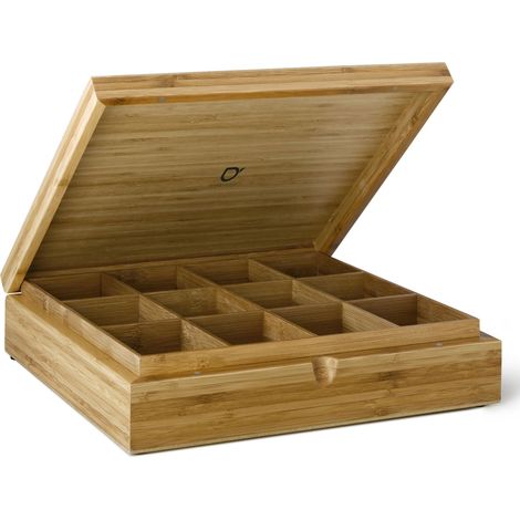 Boite a The, Boîte Rangement en Bois, 12 Compartiments - Bambou (1/3)