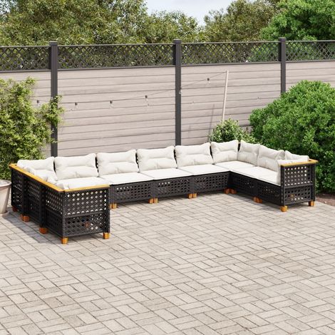 10-tlg. Garten-Sofagarnitur mit Kissen Schwarz Poly Rattan vidaXL