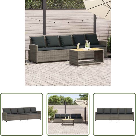 vidaXL Canapé 5 places - Canapé de jardin avec coussins 5 places gris résine tressée (1/5)