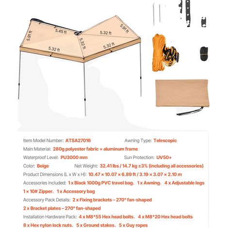 Toldo retráctil de tela impermeable, 3,2 x 1,6 metros. (1/2)