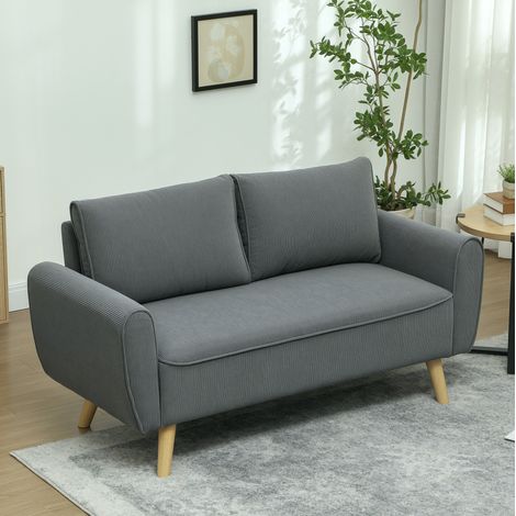 Canapé 2 places en velours côtelé gris foncé avec 2 coussins 145 x 75 x 78 cm (1/5)