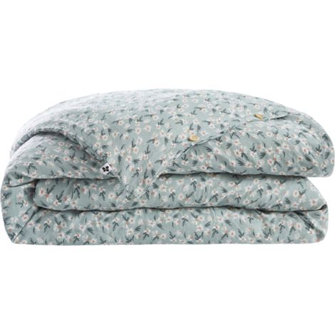 Housse de couette gaze de coton imprimé floral bleu clair 140x200