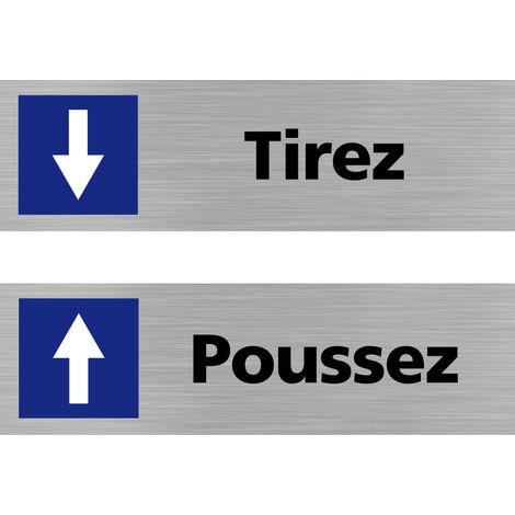 Signaletique.Biz France – Lot de 2 pictogrammes de porte Poussez / Tirez 170 x 50 mm – Autocollants souples effet alu brossé – Signalisation intérieure et extérieure