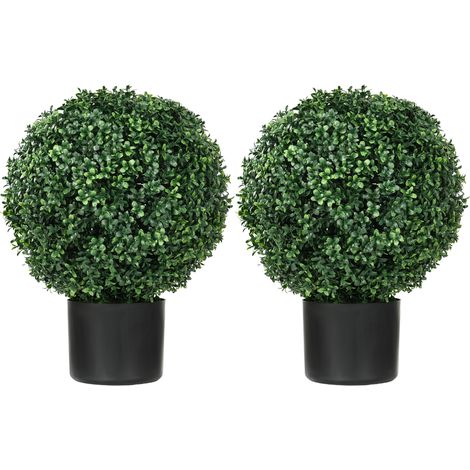 Set de 2 plantas artificiales de boj con protección UV y maceta, 52 cm, verdes (1/5)