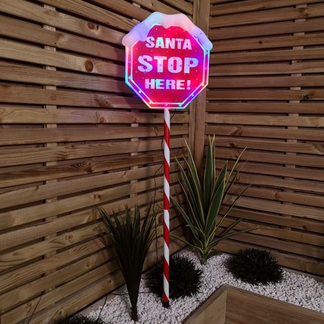 Premier Christmas Light up Santa Stop Here Garden Patio Sign 110cm (1/5)