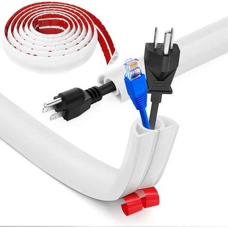 Cache Cable Sol, Petit Canal de câble Flexible,5M x 2cm Goulotte Passe Cable Sol Silicone, Cache Fil Électrique Sol Auto-Adhésif Facile à Couper Montage pour Tous Les Câbles (Blanc-Arrondi) (1/5)