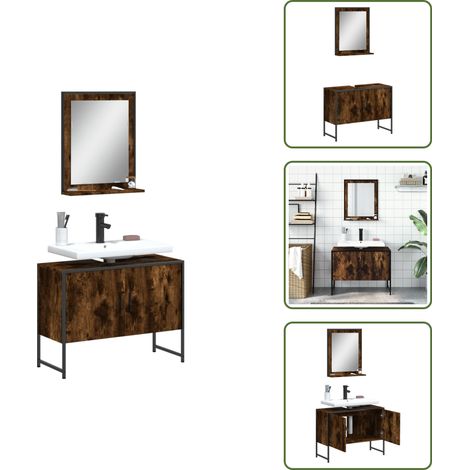 The Living Store Ensemble d'armoires de salle de bain 2 pcs chêne fumé - Meubles De Salle De Bain - Armoire De Salle De Bain - Ensemble D'armoires - Rangement Salle De Bain - Meuble Salle De Bain (1/5)