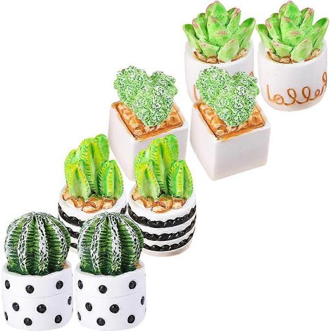 8pcs Mini Cactus Figurines Tiny Resin Potted Plants Resin Simulation Mini Plant (1/5)