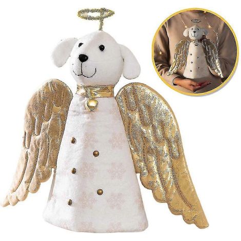 Adorno navideño colgante para la cima del árbol de Navidad con diseño de perro ángel dorado. Decoración festiva para el hogar. (1/5)