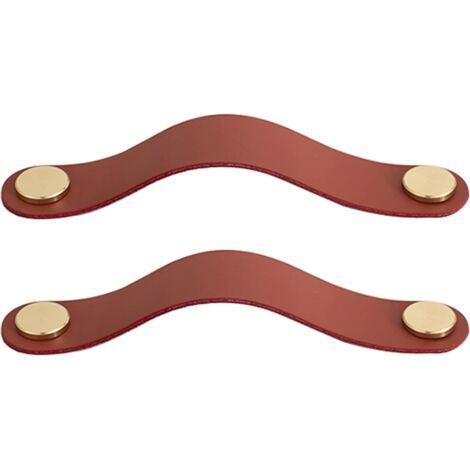 Set of 2 Leather and Brass Cabinet Door Handles, Burgundy, Length 130mm, Drawer Handles with Screws, Suitable for Cabinets (1/5)