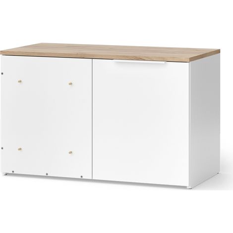 Vicco – Commode d'angle Wido 80x50cm – Blanc/Sonoma – Panneau de particules 16mm – Compartiments fermés pour rangement discret (1/5)