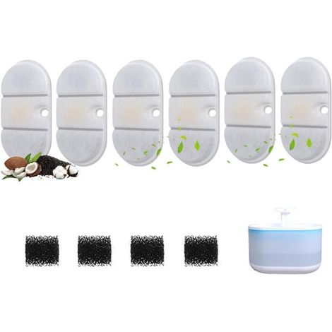 Filtro para bebedero de mascotas (6 piezas), Elimina impurezas, Sistema de filtración, Triple filtración, Reemplazable, Blanco (1/5)