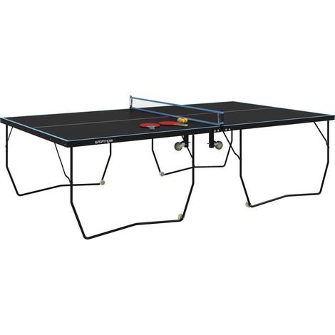 Table ping-pong pliante extérieur filet roulettes 2 raquettes 3 balles acier noire 274x152,5x76 cm