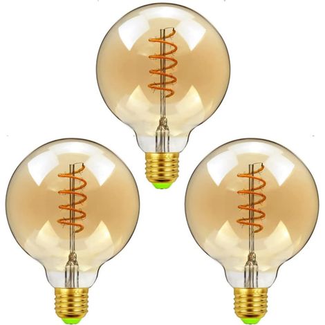 Ampoules LED E27, vintage, verre ambré rétro de style antique, G95, 4 W (équivalent à 25 W), lumière ultra chaude 2200 K pour la décoration,3 Unité (1/5)
