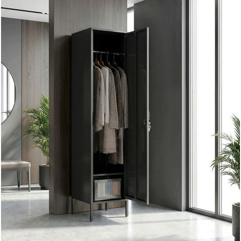Kleiderschrank 40/40/179 cm aus Stahl in Schwarz, abschließbar mit Kleiderstange (1/5)