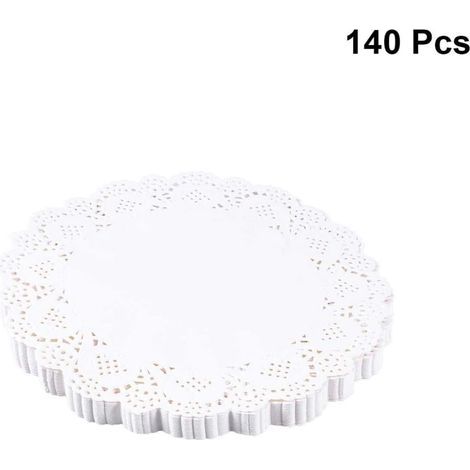 Lot de 140 napperons ronds en papier dentelle de 14cm pour gâteau, dessert, biscuit, friandises, napperons, napperons d'emballage de gâteau pour mariage, fête d'anniversaire, nappe ronde blanche (1/5)