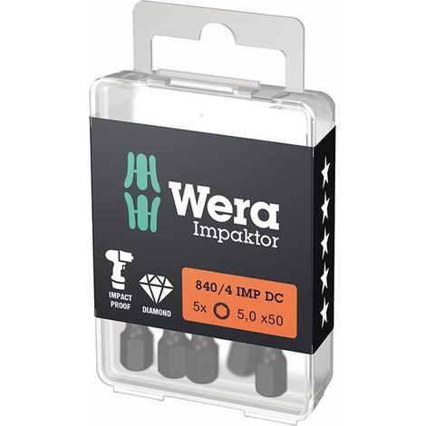 Wera Impaktor Bit für Innen-Sechskant, 1/4 Zoll E 6,3 Set, Sechskant: 5mm 5 Stk (1/5)