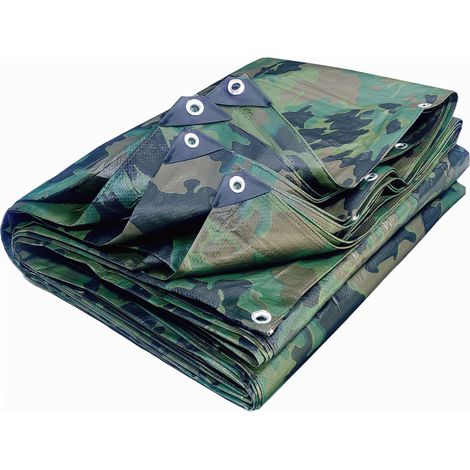Werka Pro – Bâche de protection camouflage 5x8m – PVC 130g/m² – Traitement anti-UV – Œillets en aluminium tous les 1m