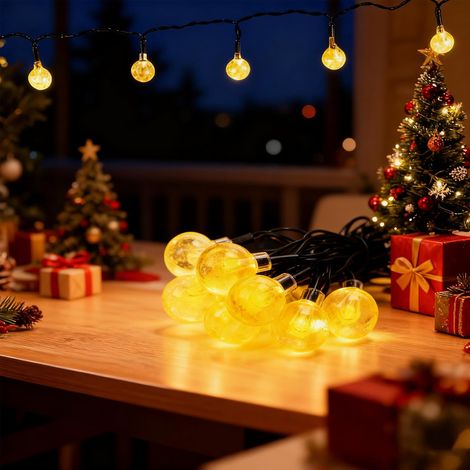 Guirlande Lumineuse Extérieur Solaire, 60 LED 11 m, Blanc Chaud, IP65, Résistante à l'hiver, Capteur Crépusculaire, 12 Heures de Lumière Continue, pour Jardin, Patio, Mariage, Fête, Noël