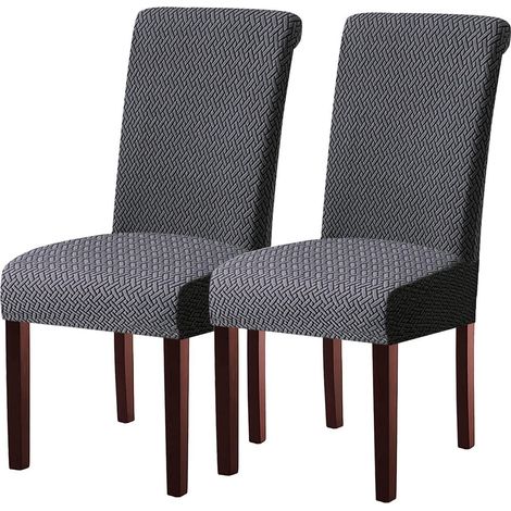 Stuhlhussen 2er Set Dunkelgrau, Stretch Jacquard, Waschbar, Universal für Schwingstühle (1/5)