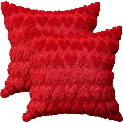 Herzförmiger Kissenbezug für den Valentinstag, rot, 45 x 45 cm (ohne Füllung), 2 weiche Dekorationen (1/5)