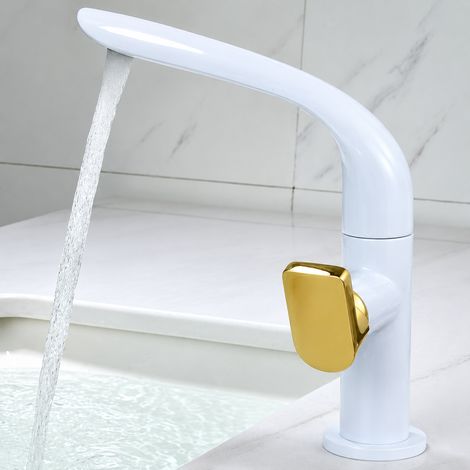 Mitigeur lavabo laiton blanc doré rotatif - modèle bas feuille 41 × 26,4 × 7 cm 1,555 kg – Livraison gratuite