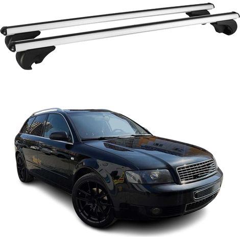 OMAC Aluminium Dachträger Querträger für Audi A4 B6 Avant 2001-2004 – TÜV / DIN 75302:2019 – Abschließbar – Max. 75 kg – 2 Stangen Silber (1/5)
