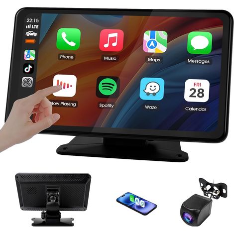 Portable CarPlay Voiture et CarPlay & Android Auto sans Fil, 7 Pouces Ecran Tactile avec Caméra de Recul, Bluetooth, Mirror Link, GPS, Commande Vocale, for Divers Véhicules (1/5)