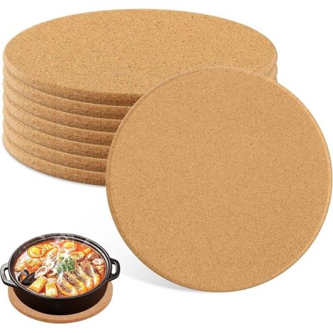 8 Pcs Dessous de Plat Ronds en Liège 19cm Diamètre, Dessous de Plats Réutilisables, sous de Vaisselle Résistants à la Chaleur pour Maison, Casseroles, Poêles, Plantes, Assiette, Ustensiles de Cuisine-