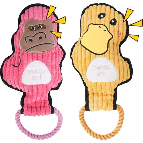 2-Pack Crinkle and Squeaky Dog Toys & Tough Tug of War Set - No Stuffing Chew-Resistant Plush Toys to Keep Them Busy, Best Birthday Gift for Small/Medium/Large Breeds (Ducks & Gorilla)