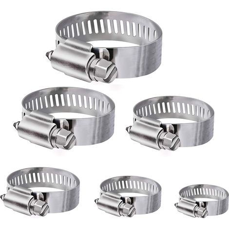 Tuyau Clips, 36 pièces réglable 6–51 mm Gamme en acier inoxydable Colliers de serrage Assortiment de 8 tailles pour famille Tuyau d'eau, réservoir de gaz, tube d'automobiles, etc. (1/5)
