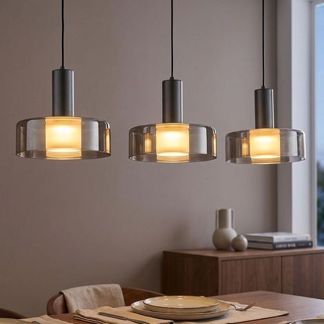 Pendelleuchte Hängelampe Deckenleuchte LED Esszimmerleuchte Glas Rauchfarbe 90cm (1/5)
