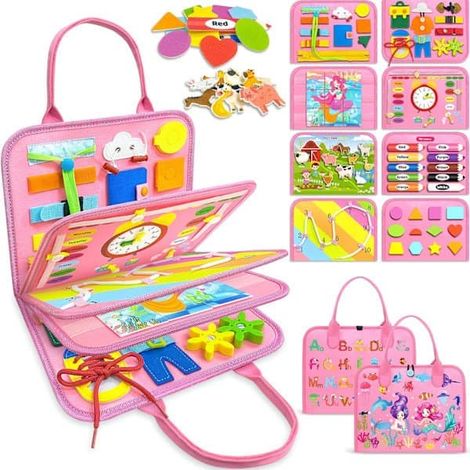 Tableaux d'activités Montessori - Livre d'activités sensorielles et éducatives de voyage pour les tout-petits, jouet d'apprentissage pour les filles (1/4)
