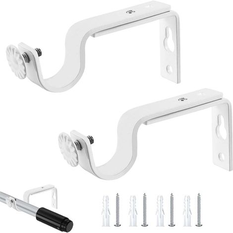2 Supports de tringle à rideau, réglable 3cm, acier inoxydable, blanc, pour diamètre 25mm, salon chambre bureau
