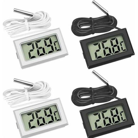 (2X Noir 2X Blanc,46x28x15mm)Mini Digital LCD Thermomètre Température avec Sonde de Température Capteur Testeur (1/4)
