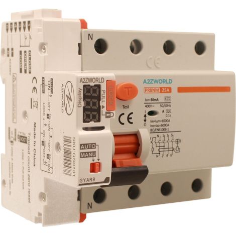 RCCB Interruttore Differenziale Puro Riarmo Automatico, Tipo A 3P+N 5M 6000A 30mA AC 400V IP20 IEC61008-1 PR8NM, Corrente Disponibili 25A 40A 63A  (25A)