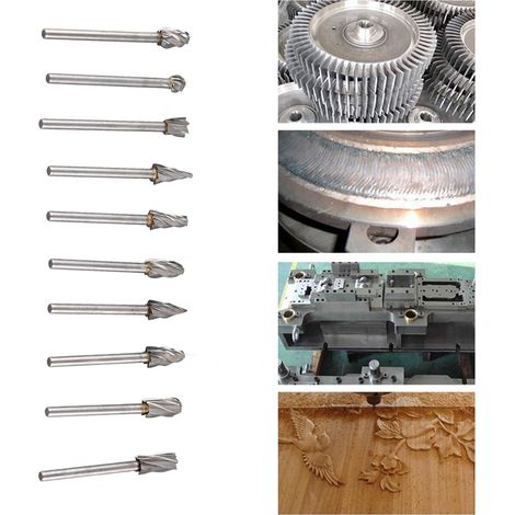 10 pièces Fraises Carbure Tungstène Haute Dureté pour Sculpture Bois, Travail Métal et Nettoyage - Set Polyvalent Dremel (1/5)
