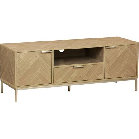 120cm TV unit 2 cupboard herringbone 1 drawer, Budapest, Natural, 120x40x45 cm