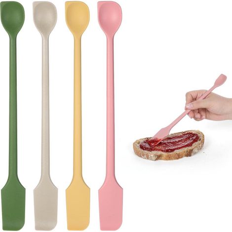 4er Set Mini Silikonspatel, Doppelkopf Schaber für schmale Flaschen, Marmelade, Honig