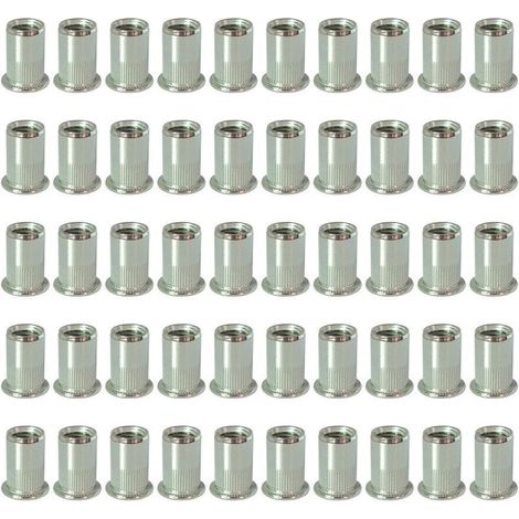 100 pcs M5 en acier inoxydable (304) écrou à rivet fileté à tête plate avec rayures verticales, avec fiche technique (1/2)
