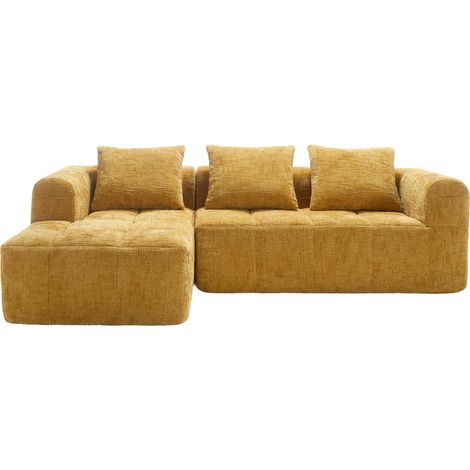 Canapé d'angle 3 places en chenille jaune avec chaiselongue et poches latérales, sans installation (1/5)