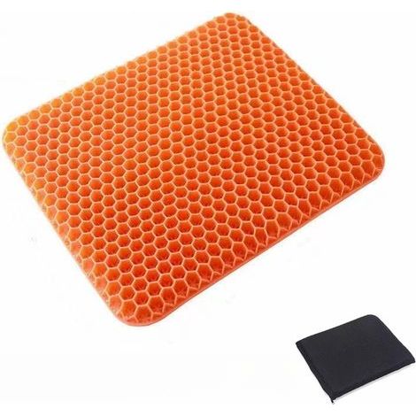 Coussin de Siège en Gel, Coussin de Gel Respirant avec Housse Antidérapant pour Voiture/Bureau/Fauteuil Roulant-Orange