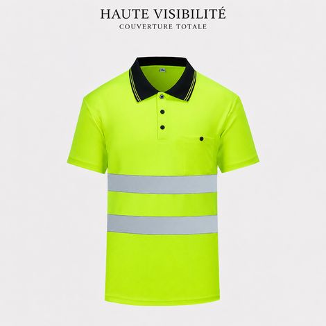 Polo de travail haute visibilité réfléchissant vert fluorescent col rabattu taille L réf 2807 1 kg – Livraison gratuite
